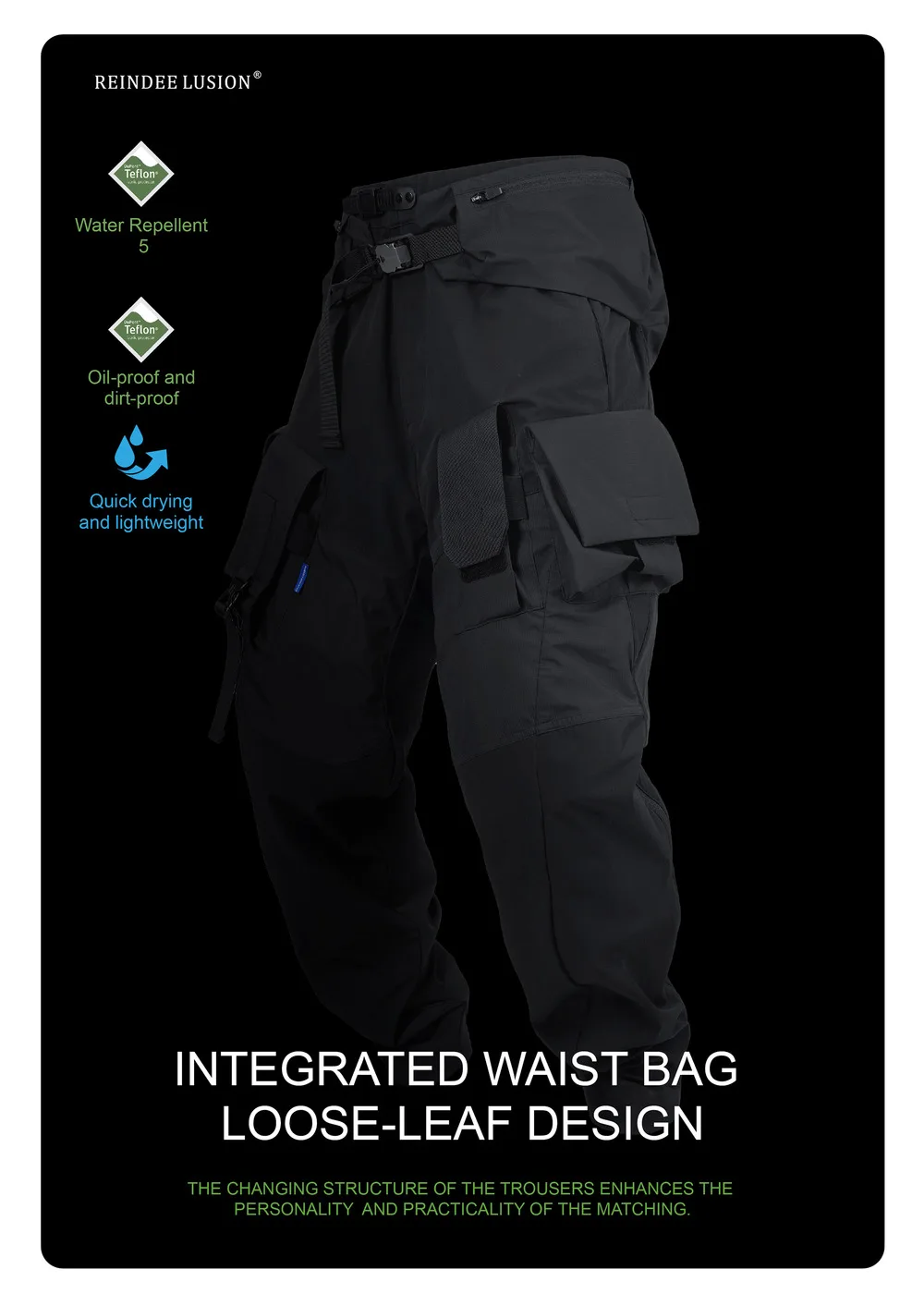 Reindee Lusion 23aw P03 multi-combination pioneer design pants integrated waist bag techwear gorpcore