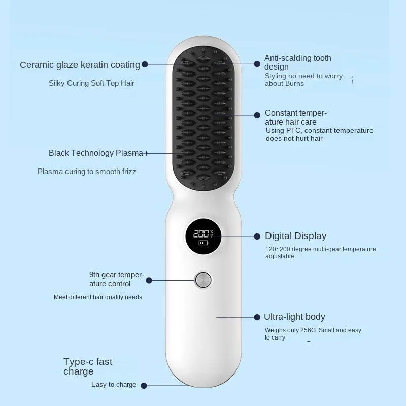 Portable Hair Curling Wand with Plasma Technology for Cordless Hair Straightening and Curling