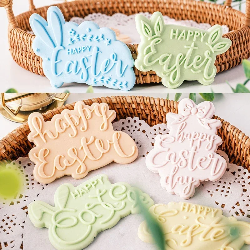 Cookie Cutter Baking Mold Cookie Mould Fondant Cutter Happy Easter Blessing Words Fondant Icing Cookie Cutter Mold Easter Party Dessert Decor Embossing Stamp Househeld Baking Tool