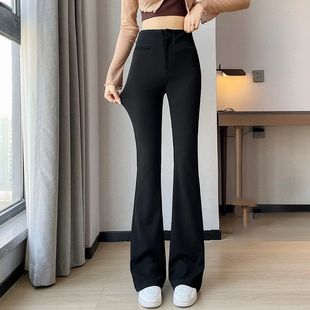 Womens Corduroy Pants Solid Color High Waist Stretchy Elastic Waist Flare  Pants Fashion Palazzo Trousers for Ladies 