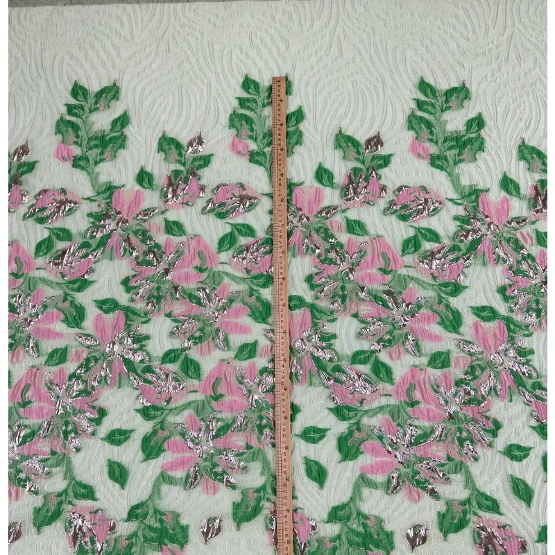 녹색 더스티 핑크 메탈릭 스레드 자카드 Organza 패브릭 여름 통기성 럭셔리 a 라인 신부 가운 맞춤 재봉 패브릭