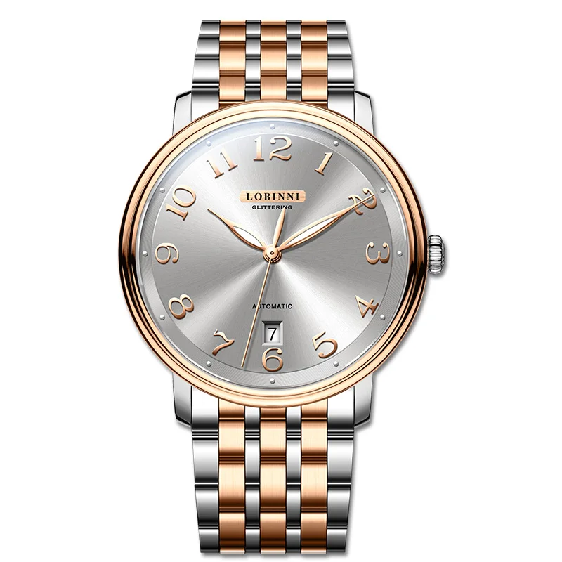 

Мужские автоматические часы LOBINNI, механические наручные часы 40 мм, водонепроницаемость 50 м, сапфировые светящиеся простые часы с застежкой-бабочкой