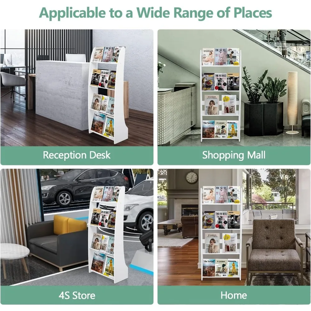 Floor-Standing Magazine Rack, Brochure Display Stand Floor, with 4 Tiered Design for Home Office, Magazines Racks 6