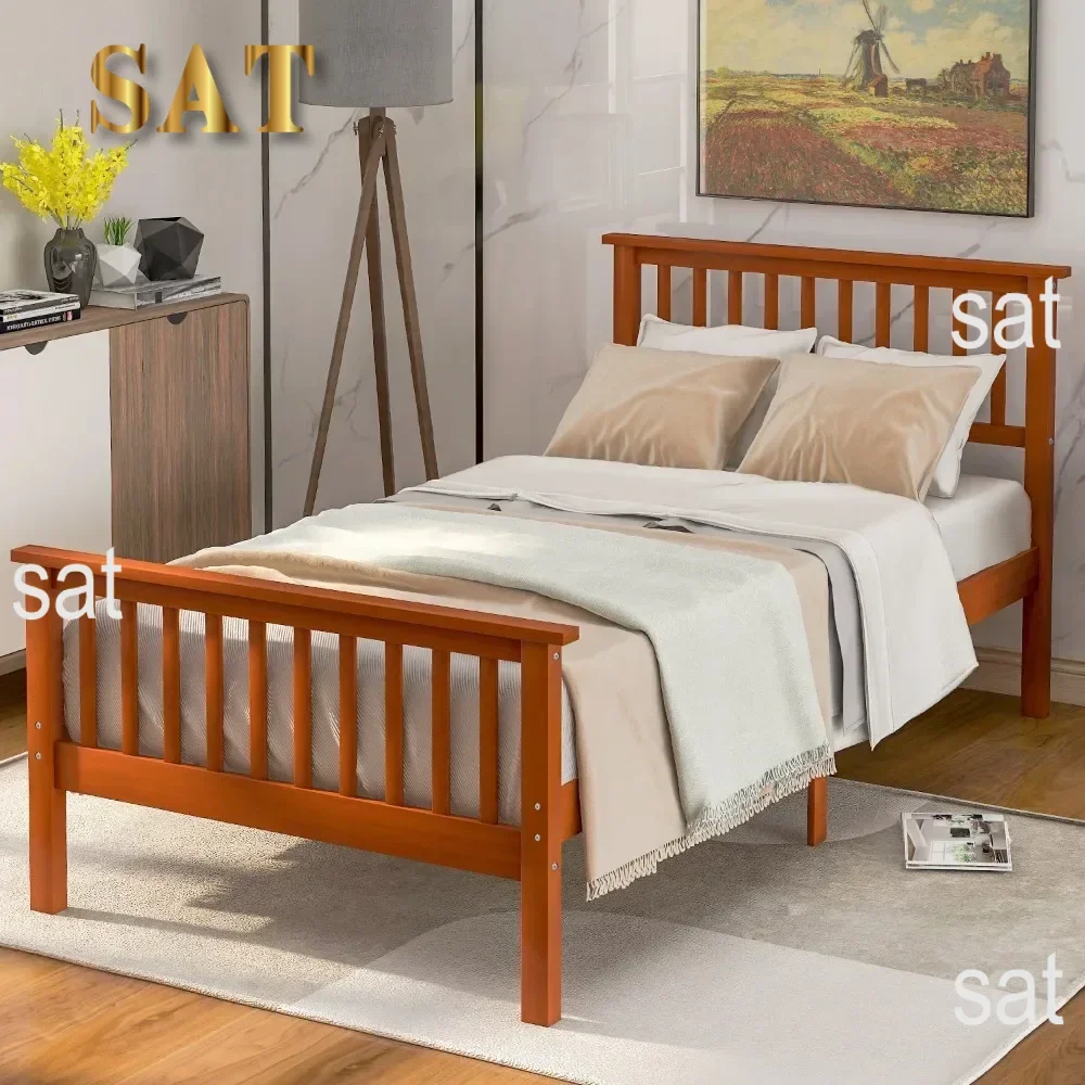 Twin Size Wood Platform Bed With Headboard and Footboard Oak Frame Full Bases Frames Bedroom Furniture Home