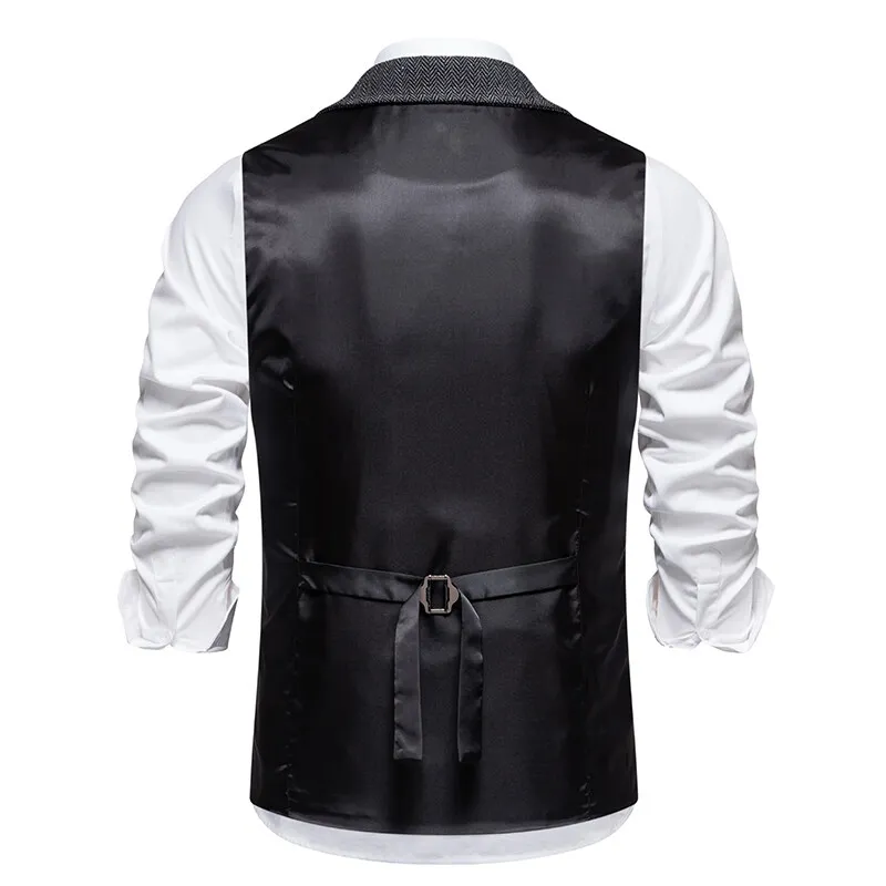 Autumn Men's Herringbone Stitched Satin Inner Vest Business Casual Formal Suit Fake Pocket Vest Double Breasted Suit mens suit,dress vests