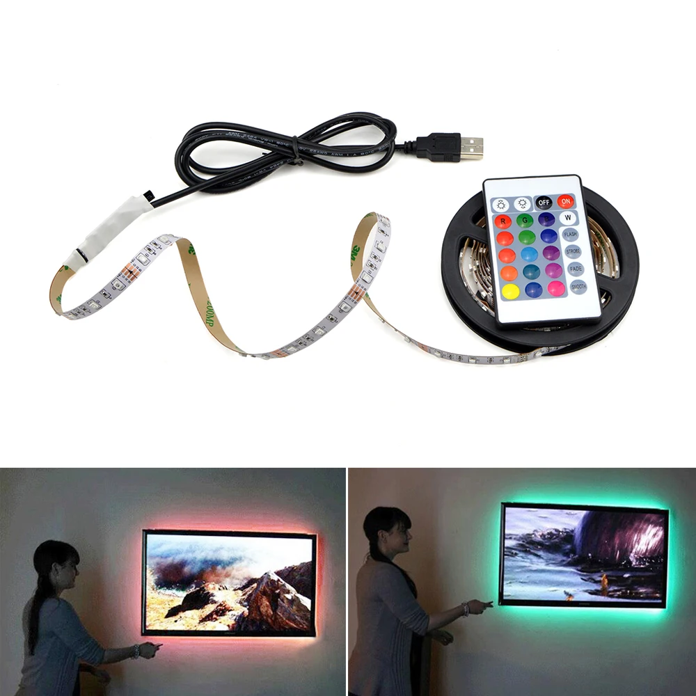 5V USB LED Strip Light White TV Backlight Lamp Self Adhesive Flexible Tape Wire 