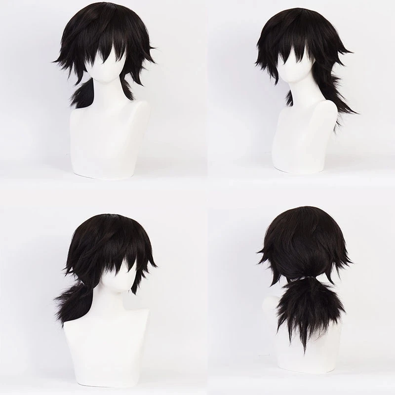 Cosplay Costumes Anime Tomioka Giyuu Cosplay Wig Long Nature Black With Ponytail Heat Resistant Cosplay Costume Party Wigs + Wig Cap