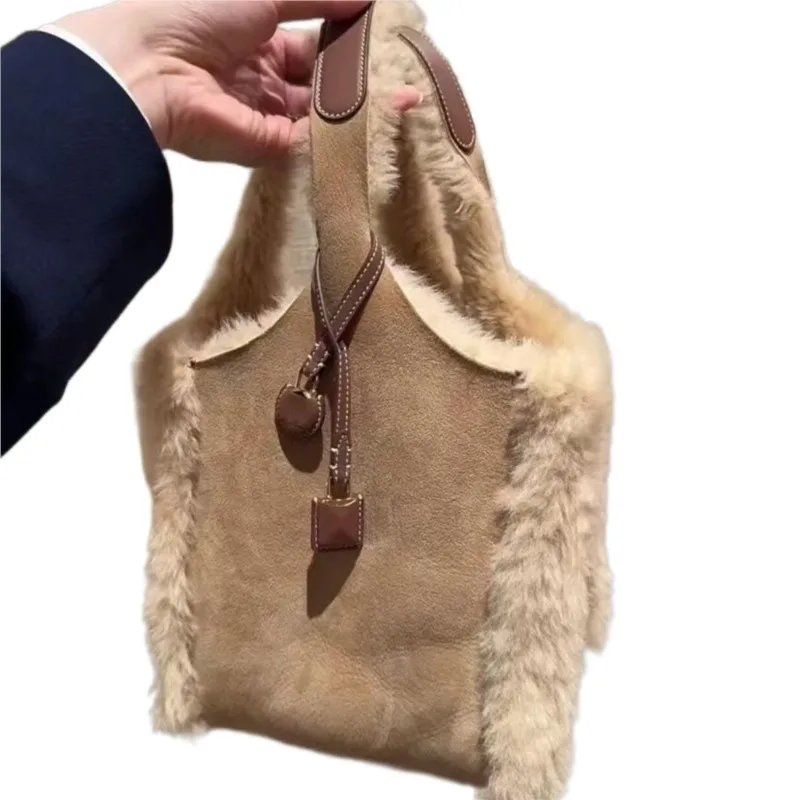 JIAERDI Vintage Khaki Plush Bucket Handbag Women Matte Large Capacity Shoulder Bags Ladies Fashion Casual Versatile Handbag 2025