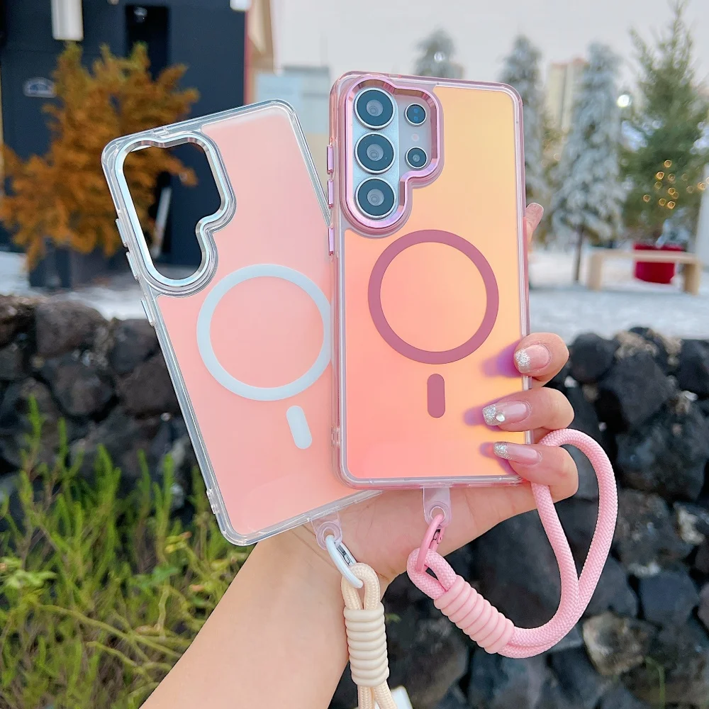 Dazzling Color Change For MagSafe Case For Samsung S26 Ultra S25 FE S26 Plus S25 Ultra A57 A37 A56 A36 A17 A16 5G Lanyard Cover 3