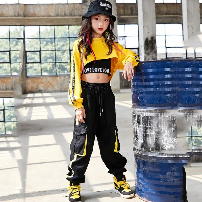 Set Ballroom Dancewear Stage Rave Clothing Children Hip Hop Clothes Girls Jazz Street Dance Costume Kids Sweatshirt Pants girl dance costume children costumes