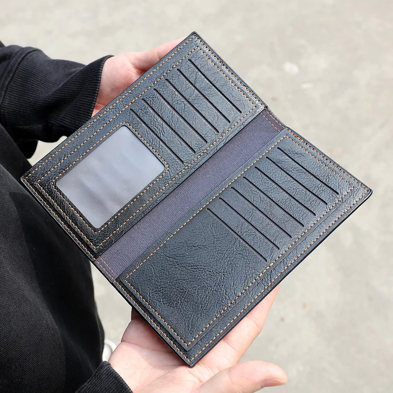 Men's Long Thin Slim Wallets Vintage Pu Leather Male Credit