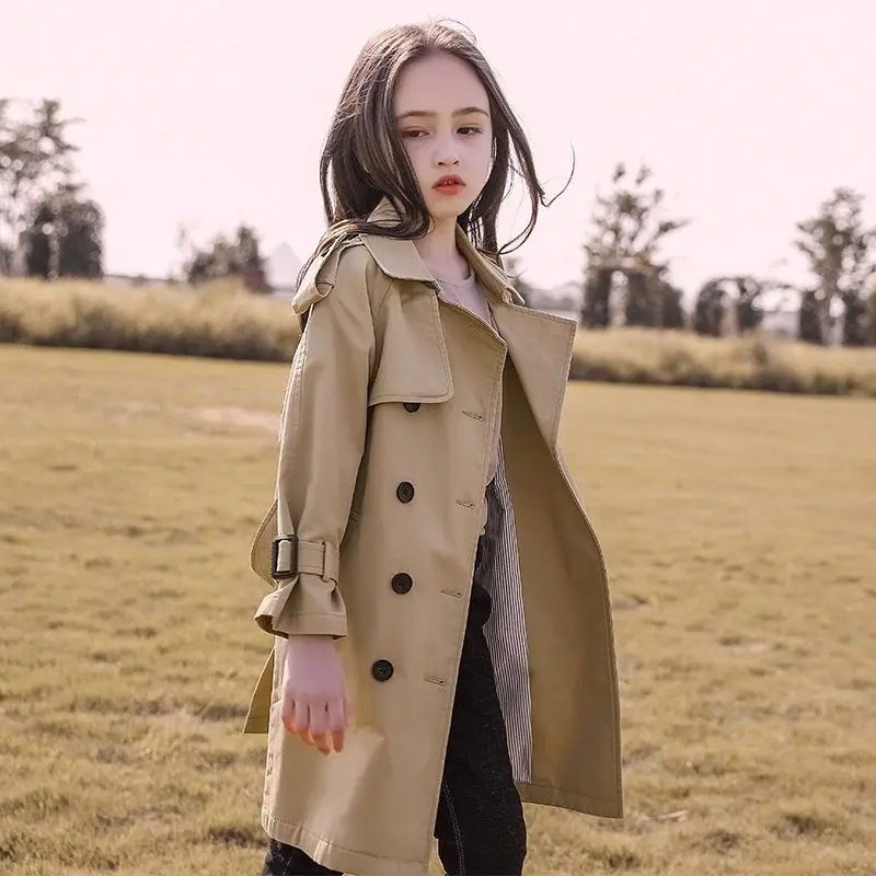 

Girls' Windbreaker 2023 New Spring British Style Fashion Retro Autumn Children's Clothing Baby Long Single-breasted Coat