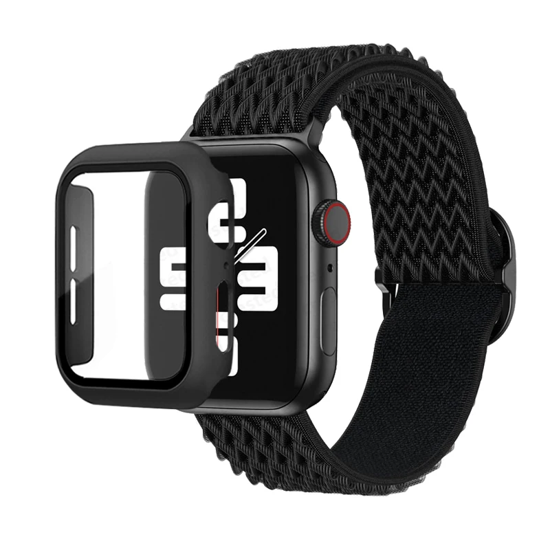 Elastic Nylon Loop Bracelet with Scrunchie Strap for Apple Watch with Case Combo