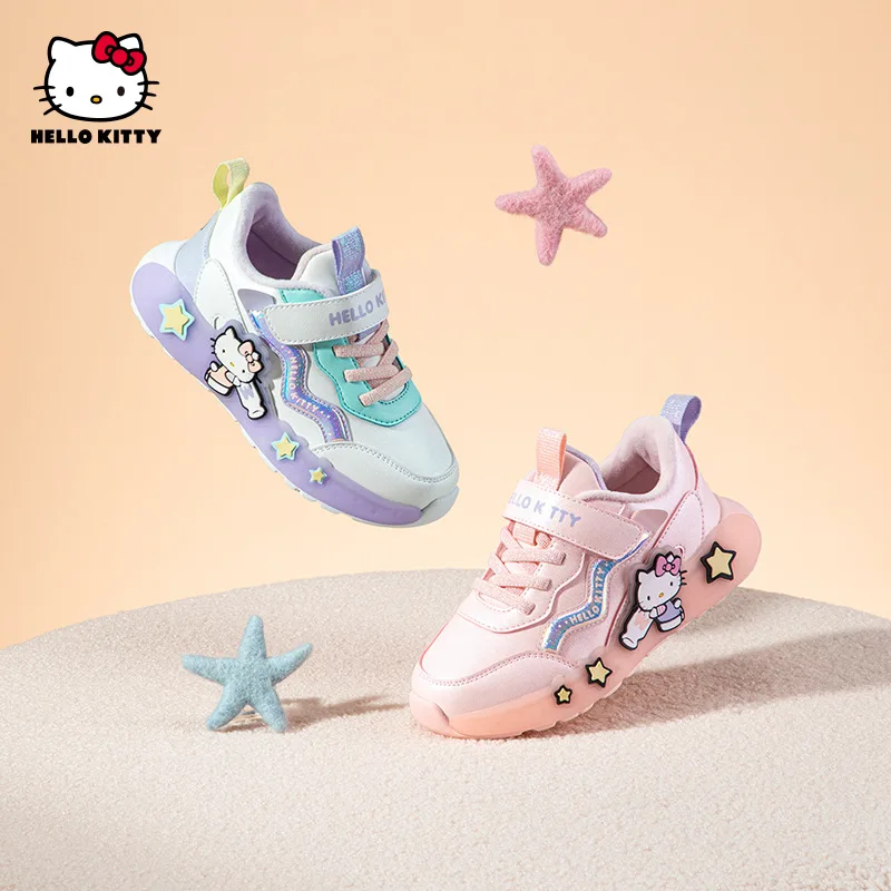 

Детские кроссовки Sanrio Hello Kitty, осенне-зимняя Легкая спортивная обувь, детская Флисовая теплая обувь для бега, модные повседневные кроссовки для девочек, детский подарок