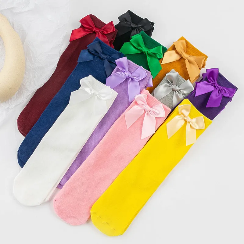 Girls' Cotton Bowknot Knee-High Socks - Stylish & Cute Stockings Set