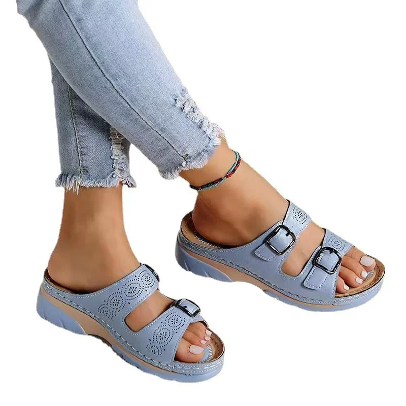 Women's Sandal Summer 2023 Large Sandals Fashion Slope Heels Casual Sandals Elegant Woman Shoes with Medium Heels
