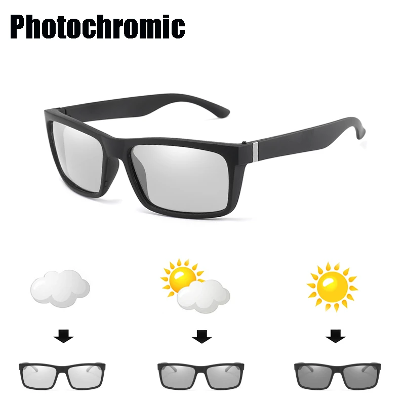 Photochromism Fishing Sunglasses Chameleon Men Women Outdoor Driving Square Sunglasses Anti-UV Eyewear KPBS1904