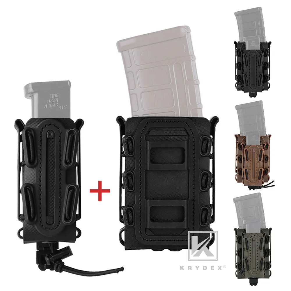 Krydex 1Set Magazine Pouch Combo Rifle Mag Pouch Pistol Mag Pouch Set Tactical Fastmag Softshell Magazine Pouch-5.56/7.62/9Mm
