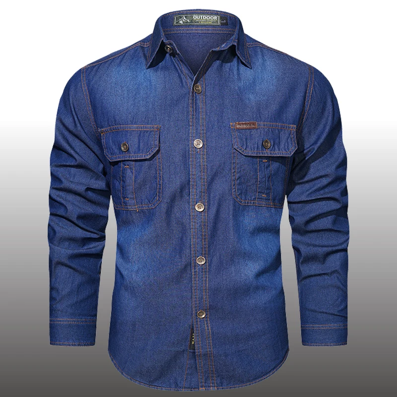 Denim Long Sleeved Shirt Plus Size 5XL Spring Loose Men Pure Cotton Autumn Fashion Casual Outwear