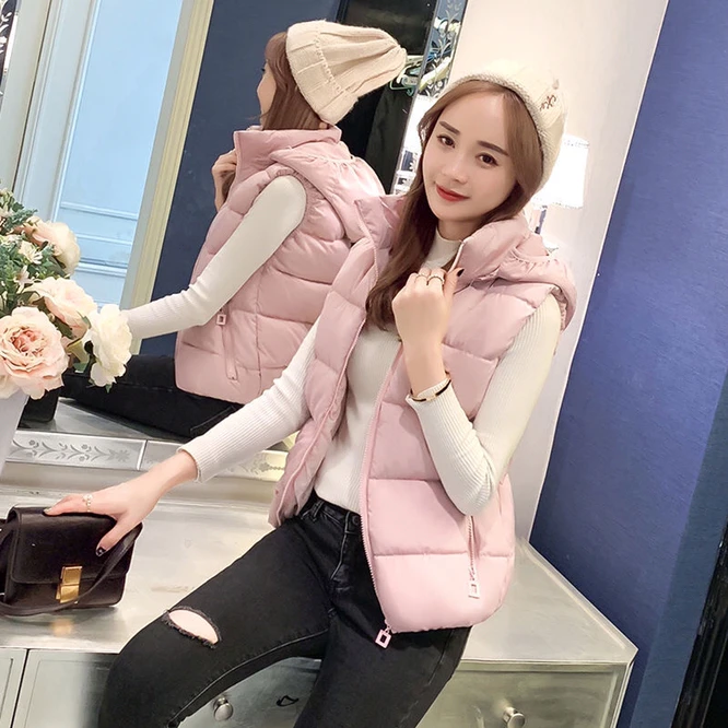 ladies long puffer coat 2021 Autumn Winter Women's Down Cotton Vest  Coat Girls Wear Casual Zipper Hooded Vest To Keep Warm And Light Black goose down coat Coats & Jackets