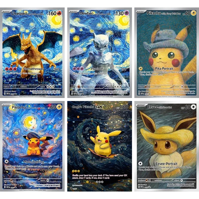 

Pokemon Card Van Gogh DIY Museum Pikachu Mewtwo Eevee Charizard Anime Cartoon Game Art Collection Cards Toys For Children Gifts