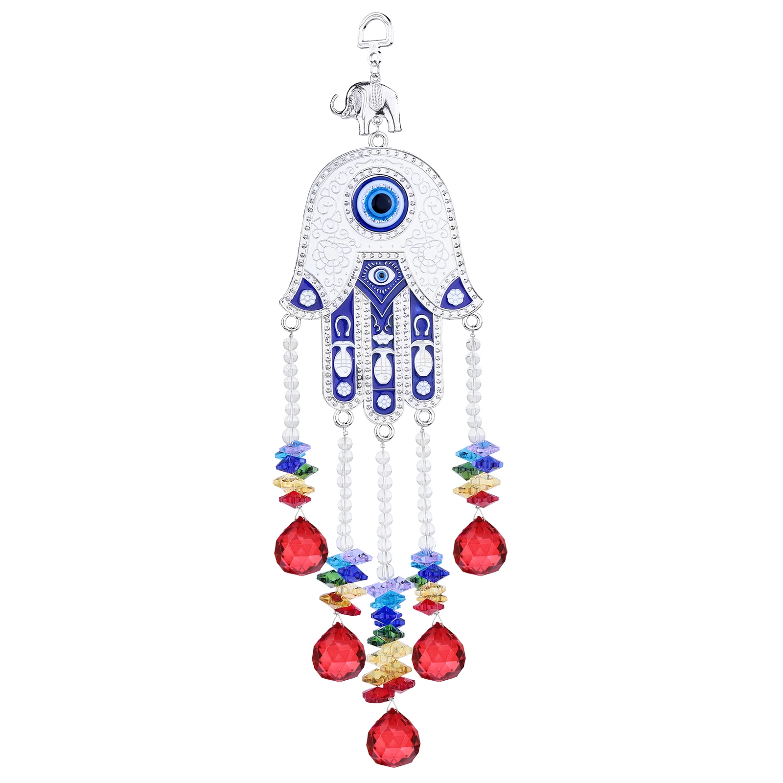 Hamsa Hand Evil Eye Hanging Ornament With Colorful Crystal Glass Prism Beads Suncatcher For Home Office Decoration
