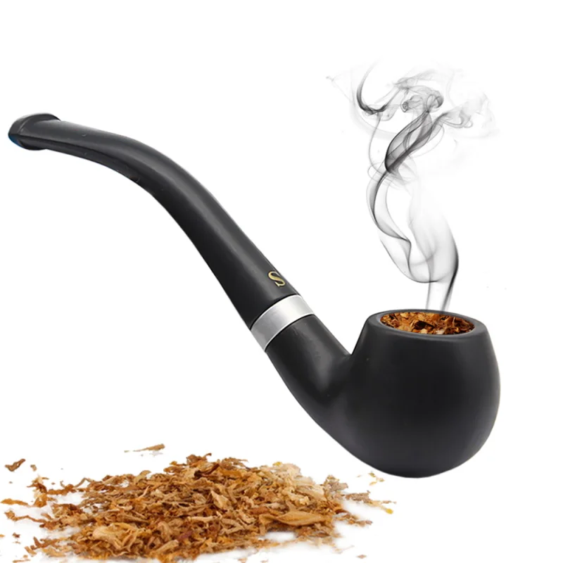 Handheld Tobacco Pipe Wooden Bent Pipe Smoking Filter Herb Grinder Men