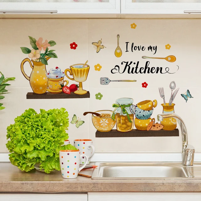 Autocollants muraux décoratifs, plantes, fleurs en pot, papillon, 30x60cm, stickers  muraux de fond, salon, chambre à coucher, restaurant - AliExpress