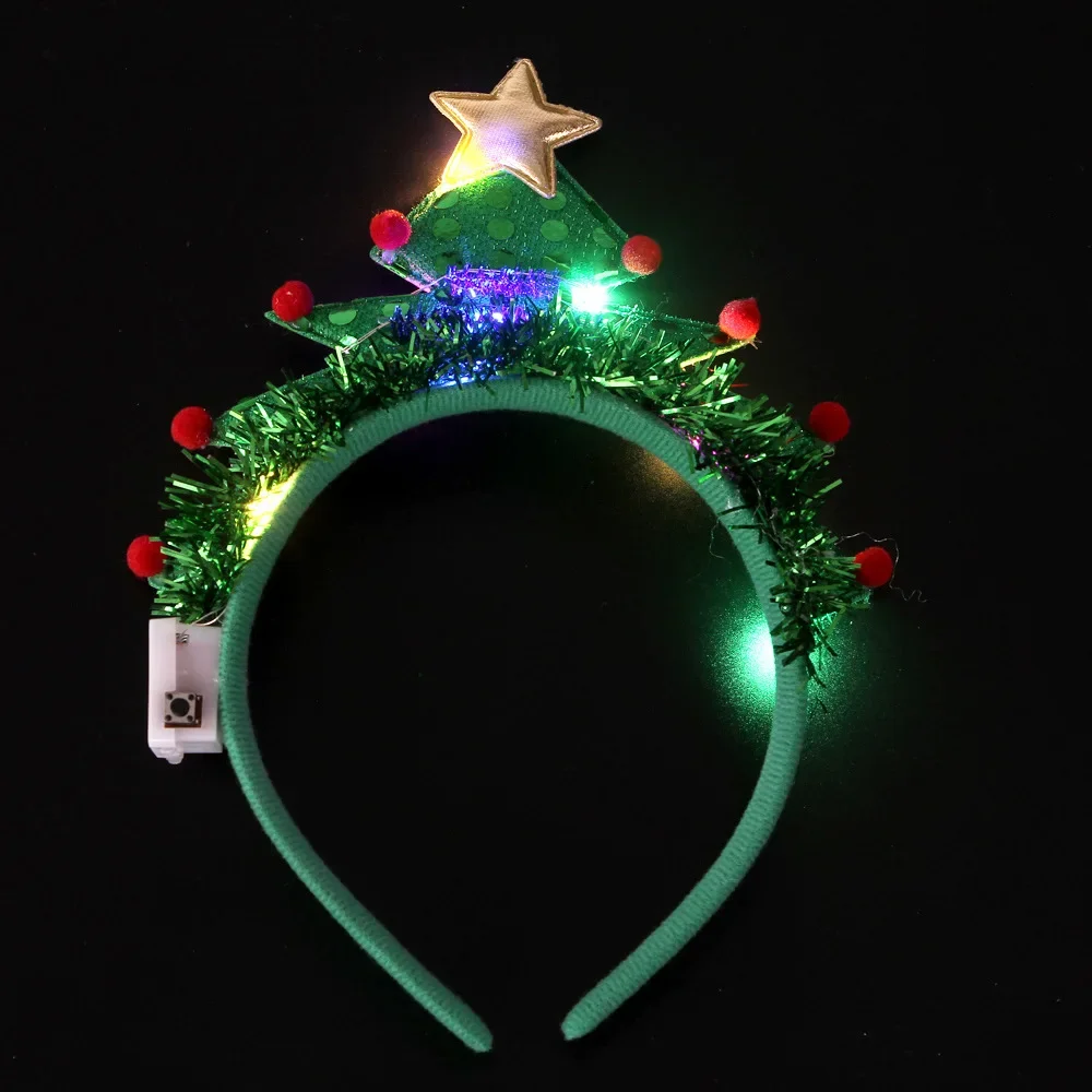 Adult Kids Blinking Green Tree Headbands LED Light Up Star Snowflake Hair Band Gift New Year Decoration Wedding Festival