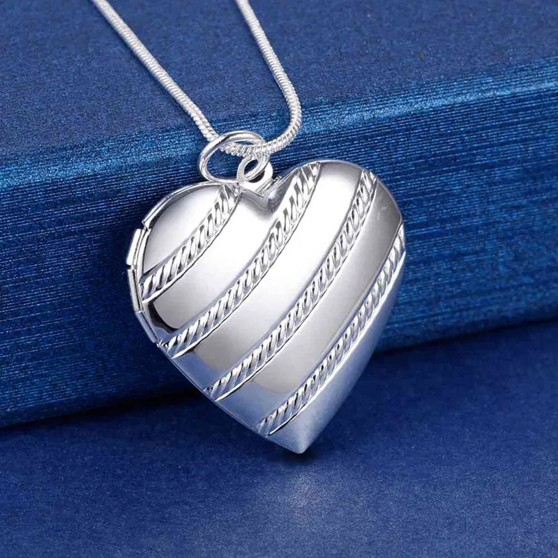 

925 Sterling Silver Necklace 18 inches Heart photo frame Pendant For Women Fashion trend Jewelry Christmas Gifts
