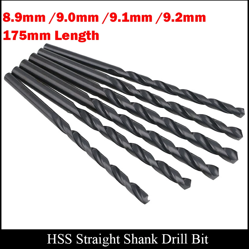 

8.9mm 9mm 9.1mm 9.2mm 175mm Length Metal Wooden High Speed Steel HSS Fully Ground Black Finished Straight Shank Twist Drill Bit