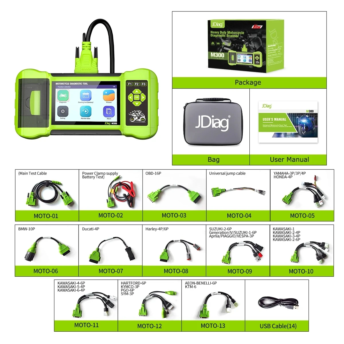 JDiag M300 Motorcycle Diagnostic Scanner Tool Read Clear Fault Service Reset ABS Engine For BMW Ducati Harley Honda Kawasaki KTM,car diagnostic scanner