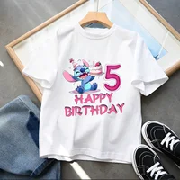 Summer Disney Lilo Stitch Children T-shirt Birthday 3-14 Years Boy Girl Clothing Cartoon Print Tshirt Short Sleeve Top Baby tee 1