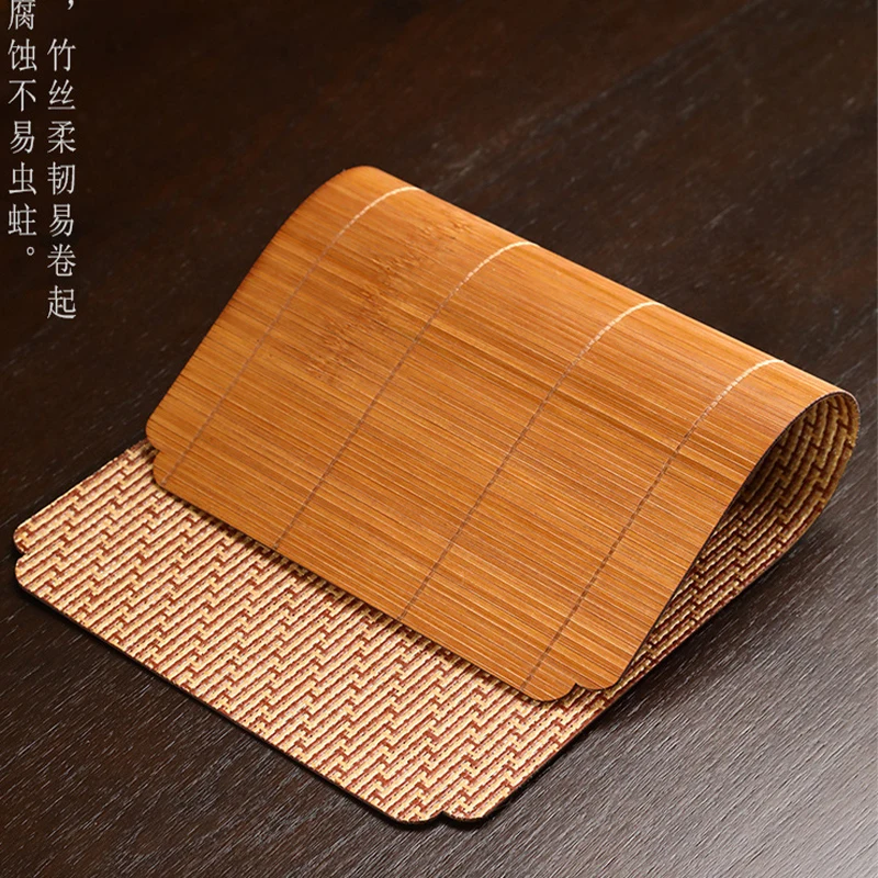 Tea Cup Mat Lacquer Bamboo Weaving Auspicious Cloud Tea Mat Hand-woven Table Flag Zen Tea Making Waterproof Mat Ceremony Accessories