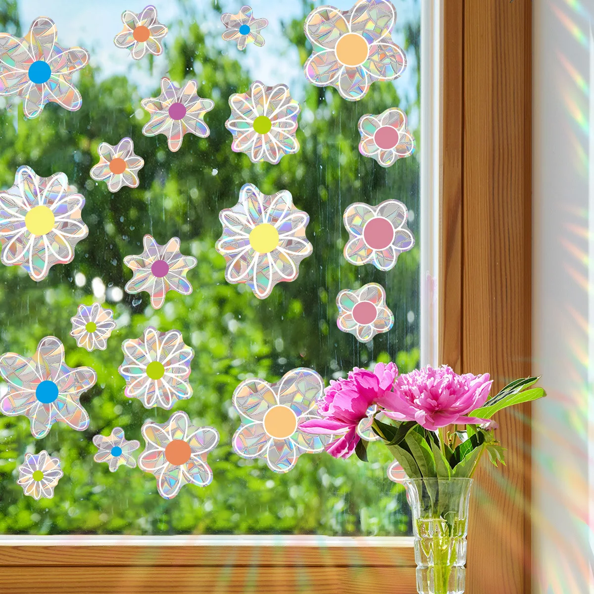 Electrostatic Lightcatcher Rainbow Sticker Creative Chic Window Colorful Films Prismatic Flowers Accessories for Home Door
