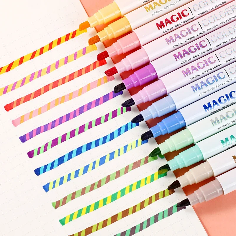 Double-ended Magic Color Changing Highlighter Pen Set 12pcs