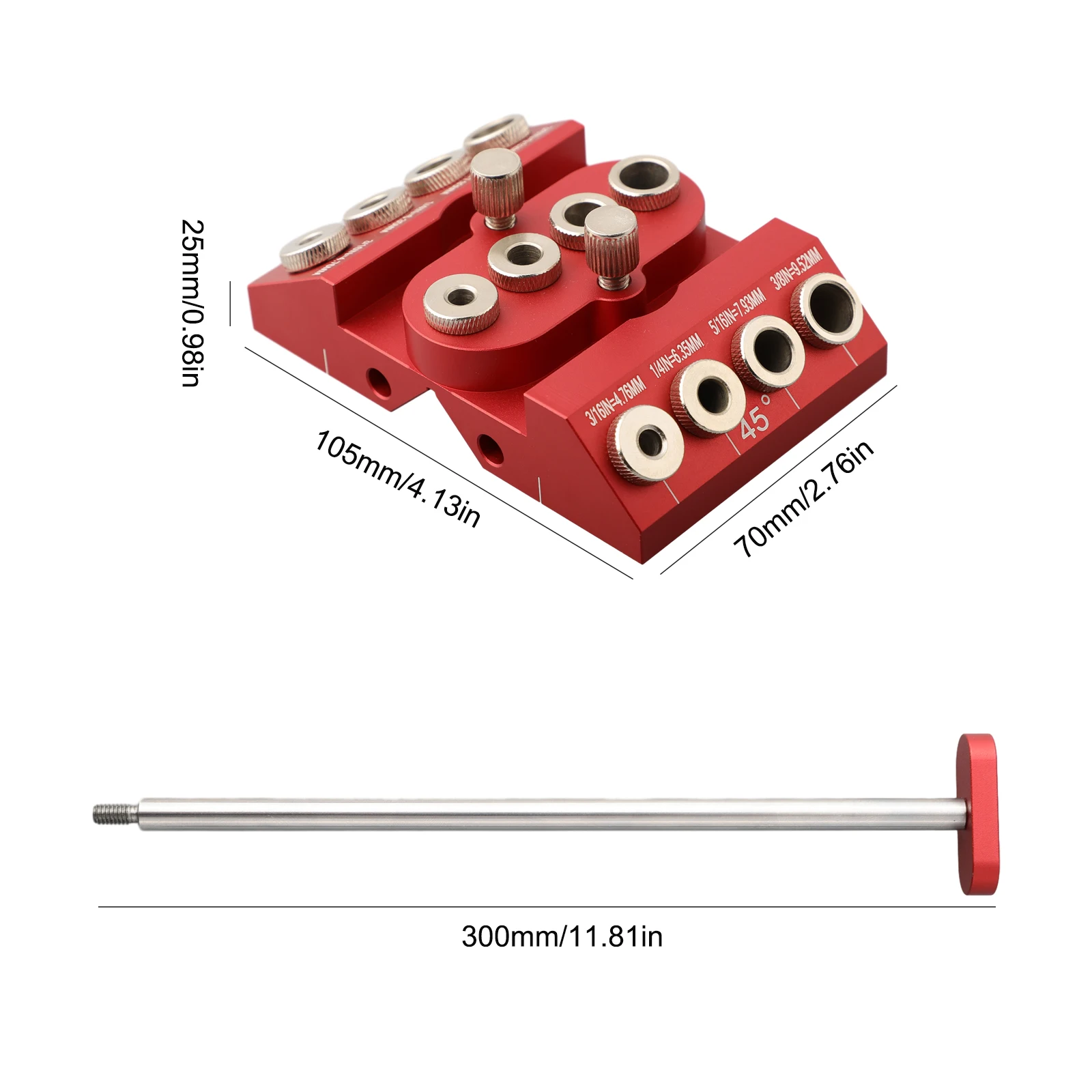 

Aluminum Alloy Angle Drill Guide Jig 30 45 90 Degree Angle Doweling Jig for Woodworking with 4 Different Sizes