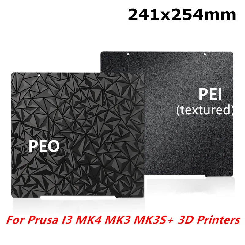 Glatte PEO + strukturierte schwarze PEI-Bauplatte für Prusa I3 MK4 MK3S+ MK3 Doppelseitig bedrucktes Federstahlblech-Druckbett 241 x 254 mm