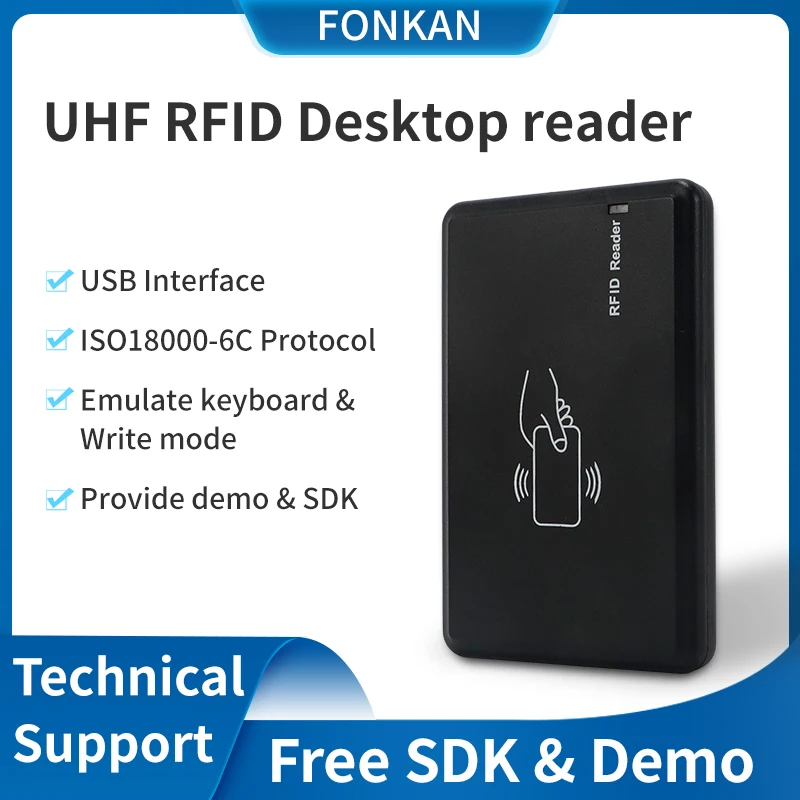 

FONKAN USB RFID UHF Reader and Writer 865Mhz~868Mhz with complete English SDK demo software user manual source code