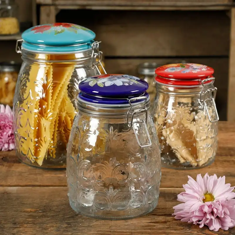 

Embossed Clamp Jars, Set of 3