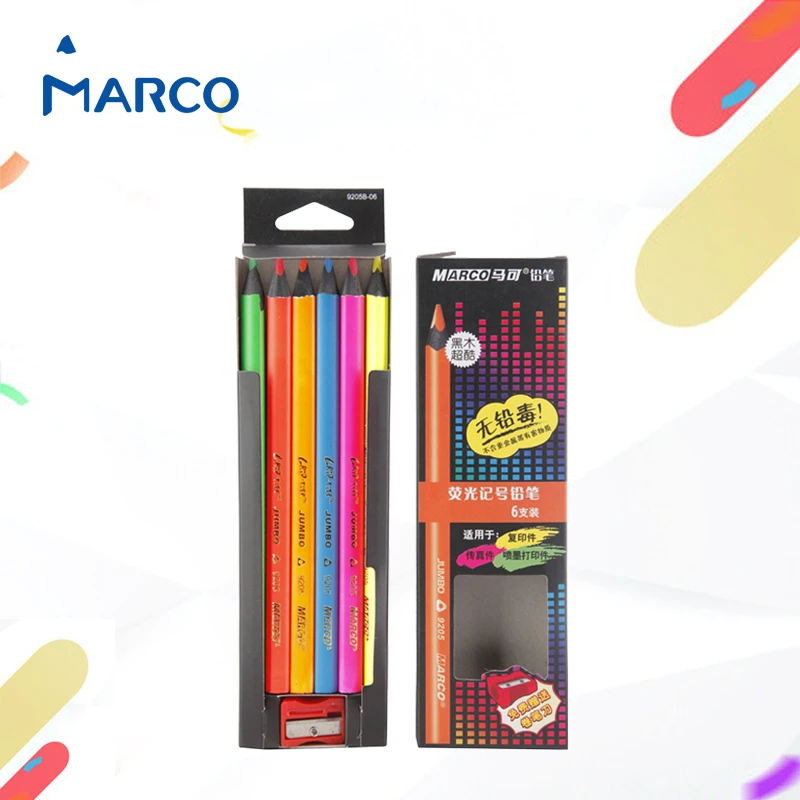 6 Pcs/set Hot Sale MARCO 9205B 6 Colors Fluorescent Color Lead  Pencil Multifunctional Thicken Marker Pencil images - 6