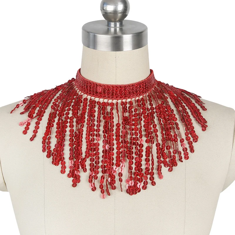 

2023 New Women's Belly Dance Costume Eastern Dancing Sequins Tassel Necklace Performance Accessories Halloween Egyptian