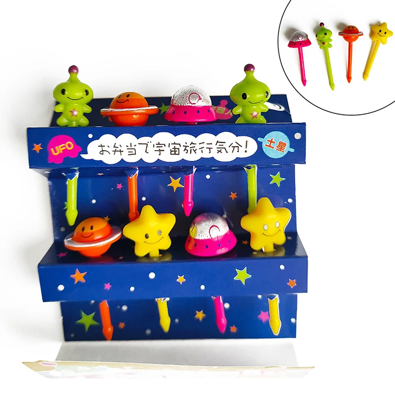 Fruit Fork Food Toothpicks 8PCS Children's Space Fruit Fork Kids Snack Dessert Decoration Forks Toothpick Lunch Salad Decoration Accessories Cake Picks