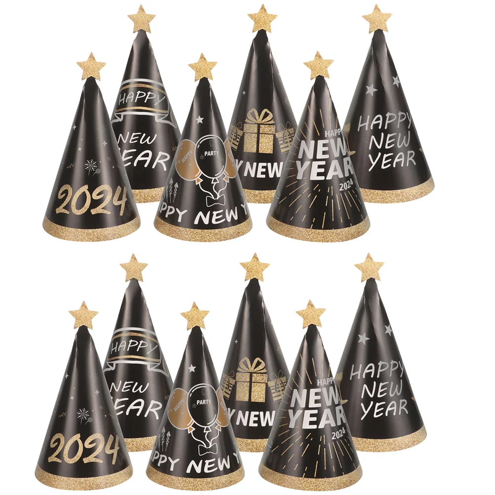 

12 Pcs Happy New Year Decor Paper Cone Hats Party Supplies ברכות לשנה החדשה 2024