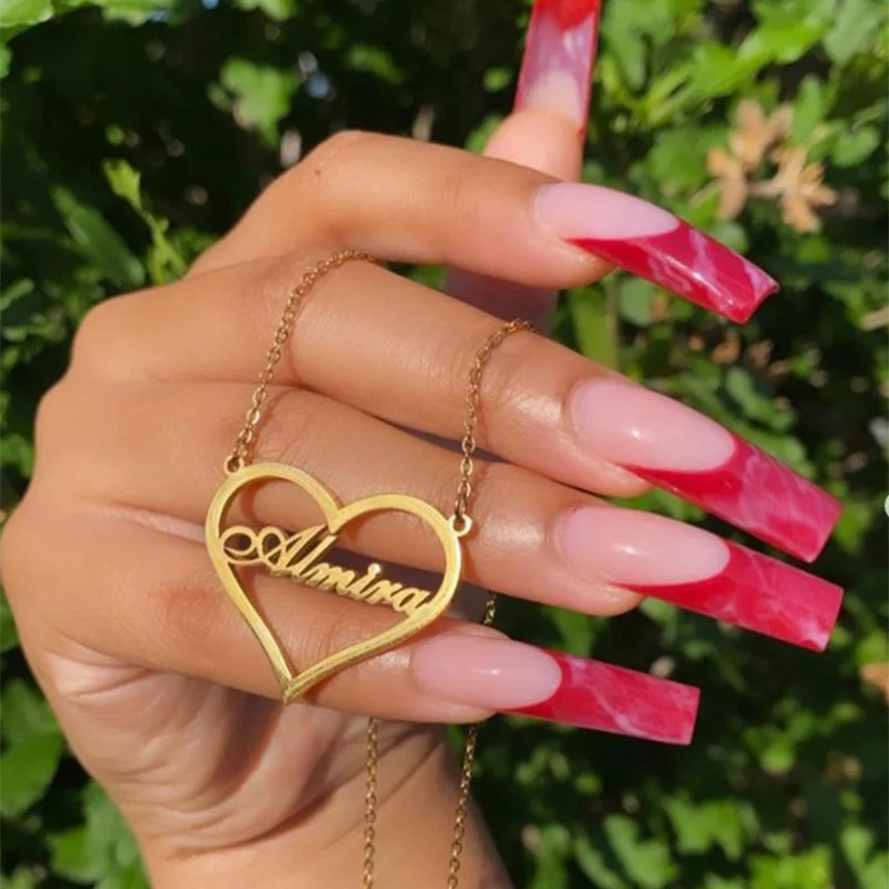 

Customized Nameplate Erkek Kolye Personalized Heart Name Necklace Women Handmade Jewelry Custom Gift Color Chain Choker