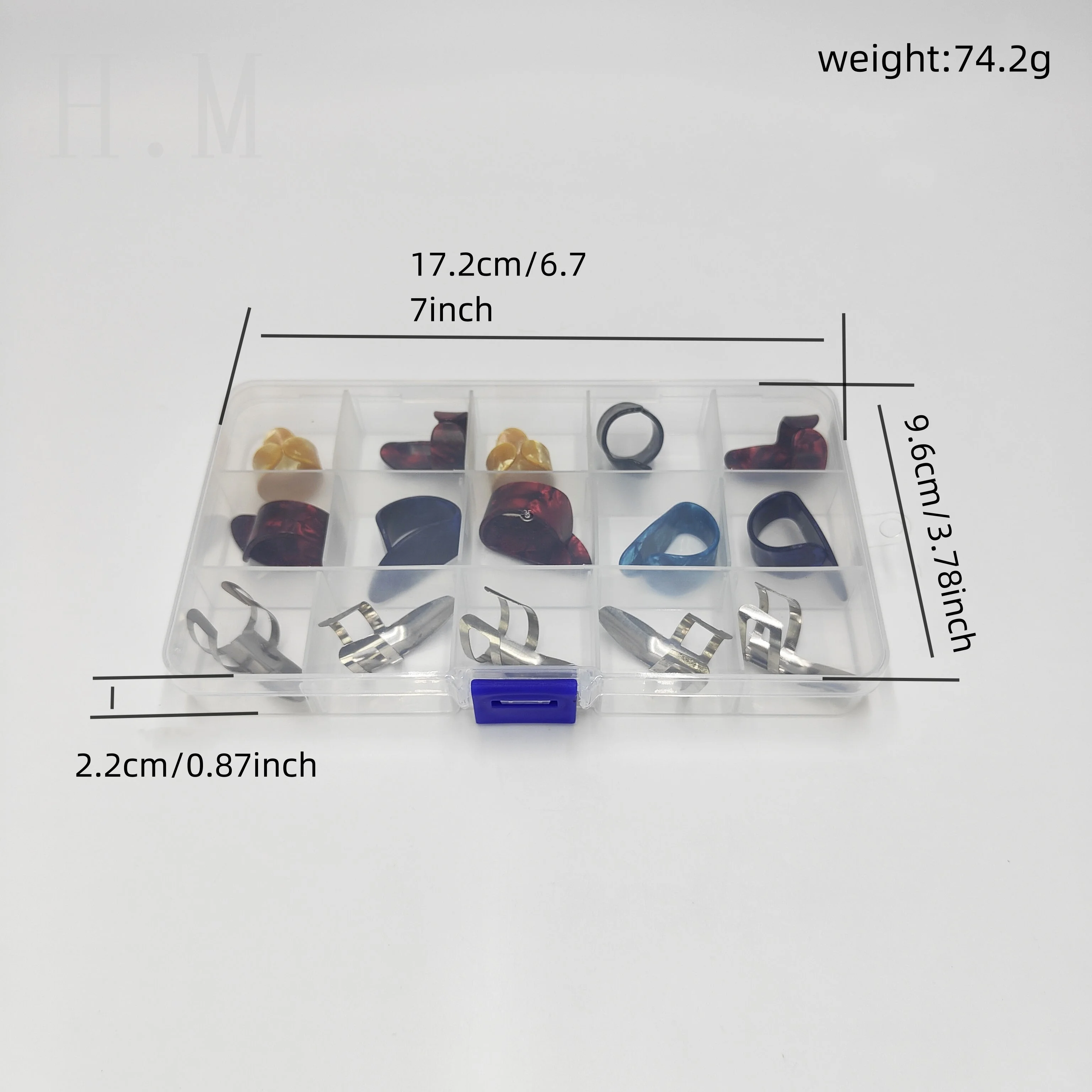 15PCS/set Celluloid Guitar Finger Picks Thumb Sizes Fingerstyle Protector Anti-Slip Design Bass /Electric Guitar slider box set