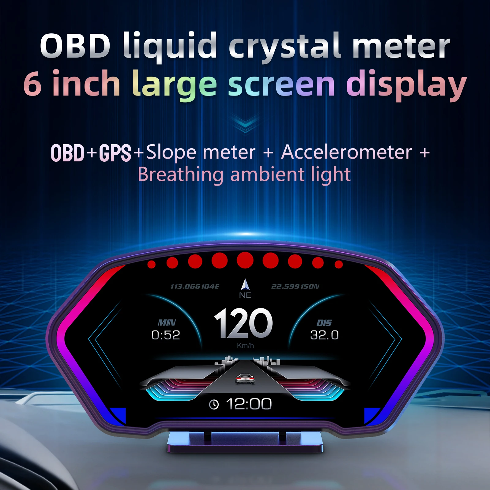 Hud Head Up Display OBD2 Digital Auto New GPS Speedometer Slope Meter  Tachometer Water Temp Alarm Electronic Part Car Assecories - AliExpress