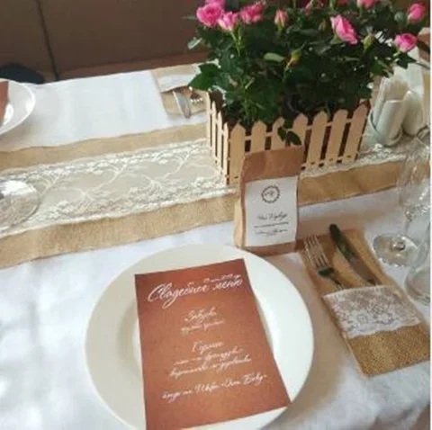 

4"x8.5"Cutlery Holder Decoration Hessian Burlap Lace Wedding Cutlery Holder Pouch Rustic Decorations Favor 5BB5481