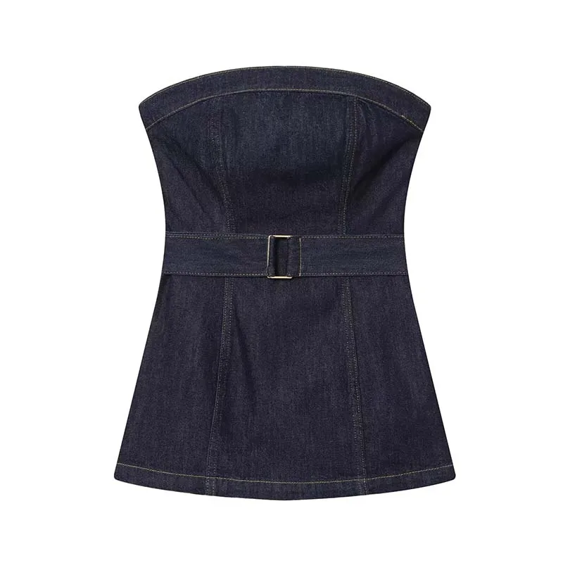 Women 2 Pieces Denim Pants Sets 2025 New Fashion Belt Corset Top+Wide Leg Trousers Women's Suit Chic Casual Woman Outfits ﻿