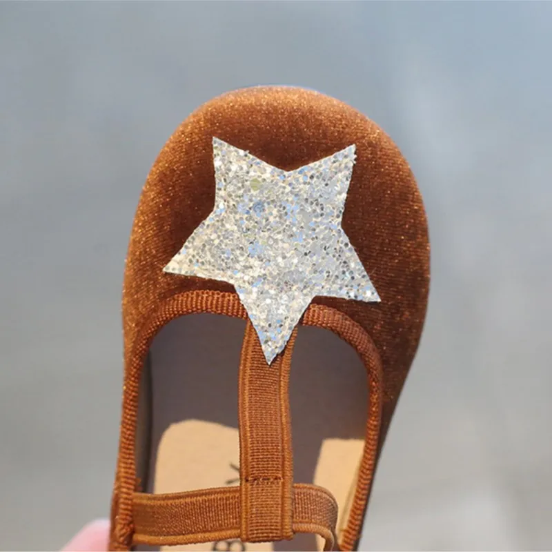 Baby Girl Boy Sequins Star Band Shoes Velvet Flat Dance Shoes for Spring Autumn